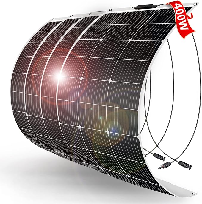 DOKIO 400W (4×100W) Flexible Solar Panels 18V 9BB Monocrystalline for 12V Battery Charging, Semi-Flexible ETFE Lightweight with MC4, Expandable for RV Marine Camper Van Trailer Off-Grid Systems