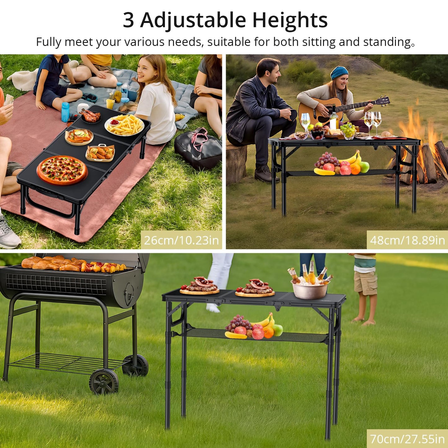 Anbte Folding Camping Table with Storage Net, 3ft Portable Table, 35" x 16"