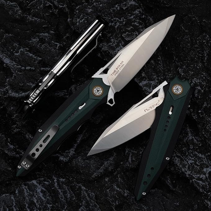 outdoors Folding Pocket Knife with 3.7in VG10Steel Blade,?�Mosaic type G10 Handle, Liner Lock, Titanium Clip, EDC Flipper Utility Knife for Hunting, Camping, Hiking and Fishing