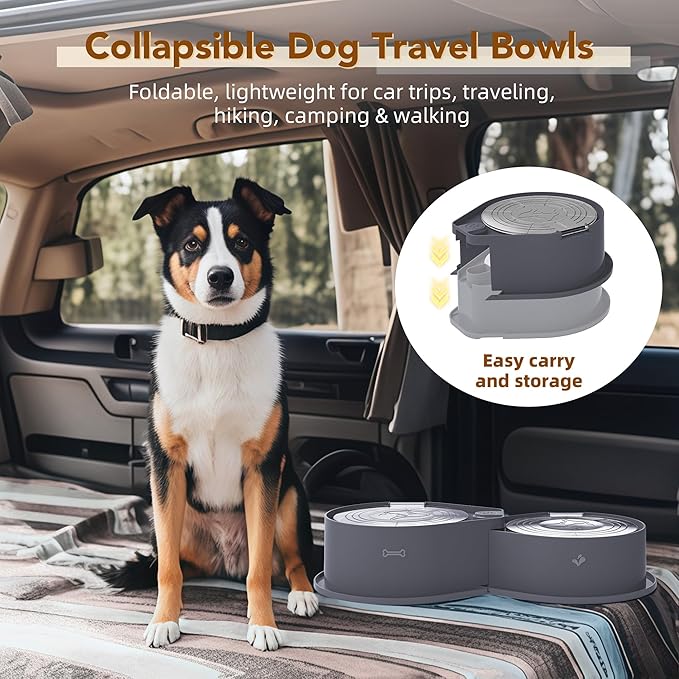 Stainless Steel Dog Bowl Set with Lids, 304 Metal Dual Food & Water Bowls for Dogs & Cats, Foldable Pet Feeder with Cover Keeps Food Fresh, Anti-Skid Dog Dish for Small/Medium/Large Pets