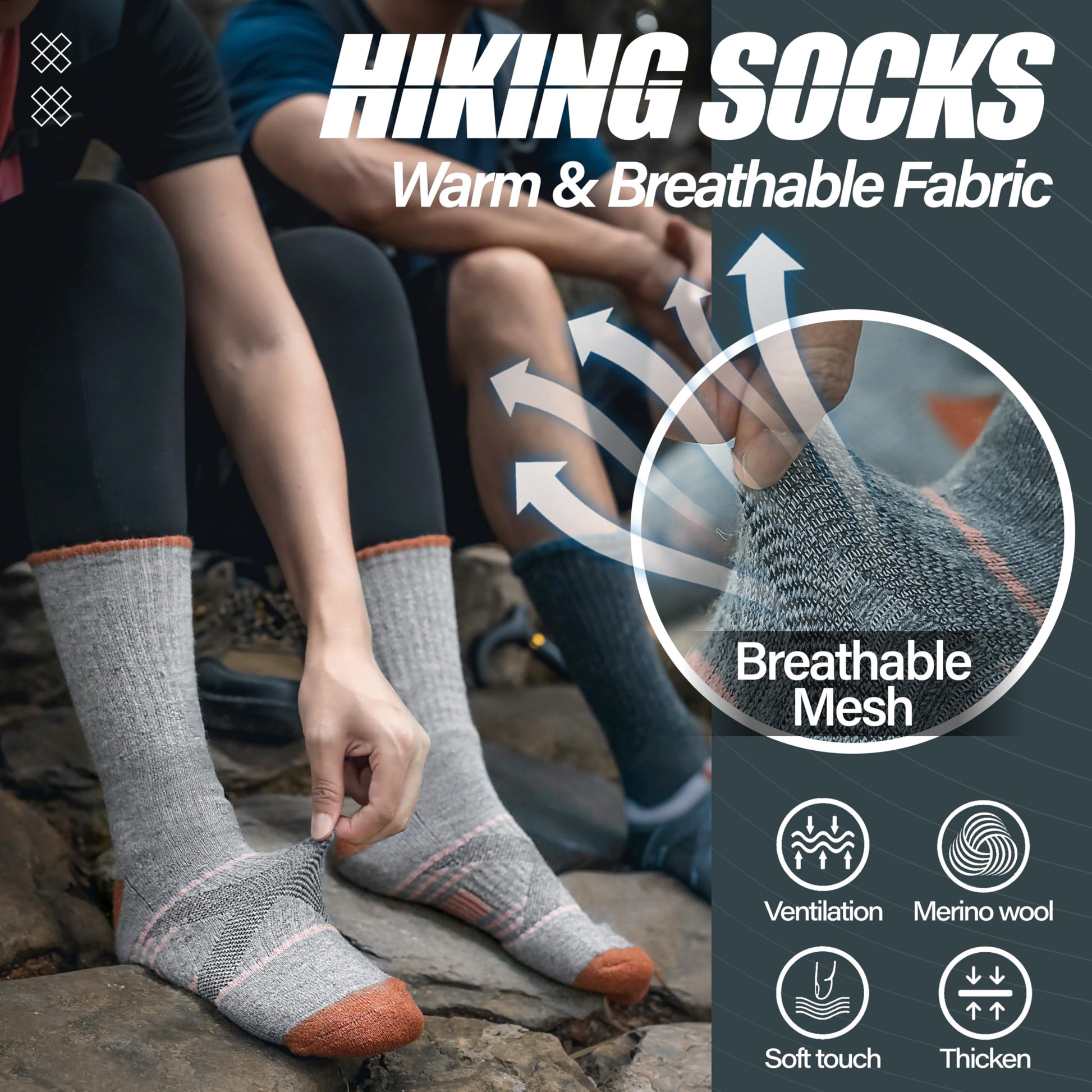 ANTSANG Merino Wool Hiking Socks, Crew Boot Work Socks for Men Women