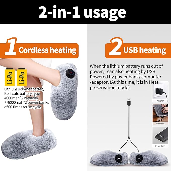 Rechargeable Walking Foot Warmer for Cold Feet, Cordless Graphene Heated Boots for Women Indoor, 4-8 Hours Heat, Washable & Removable, Electric Heated Slippers