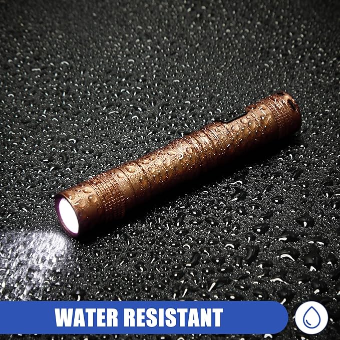 Hortsun 10 Pcs Mini Flashlight Bulk LED Pen with Pocket Small Flashlight with Clip for Outdoor Father's Day Gift for Men(3.54 Inch,Brown)
