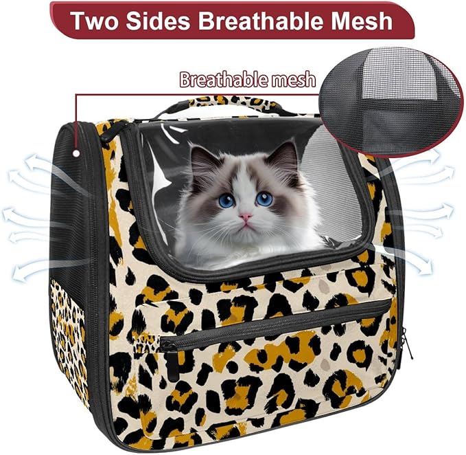 Modern Classic Leopard Print Pet Carrier for Dogs and Cats Soft Travel Kennel, Portable Foldable Bag