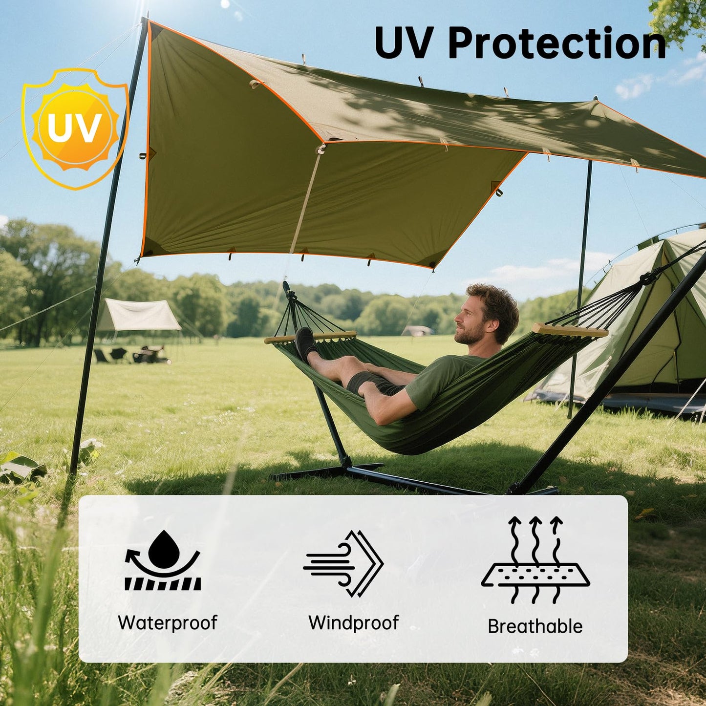 FREE SOLDIER Waterproof Camping Tarp Shelter Awning(Brown 10×10.5ft)
