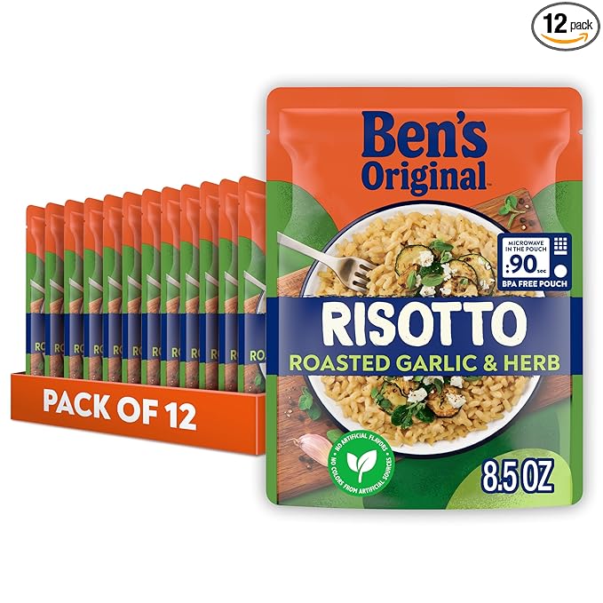 BEN'S ORIGINAL Risotto Roasted Garlic & Herb Flavored Rice, Easy Dinner Side, 8.5 oz Pouch (Pack of 12)