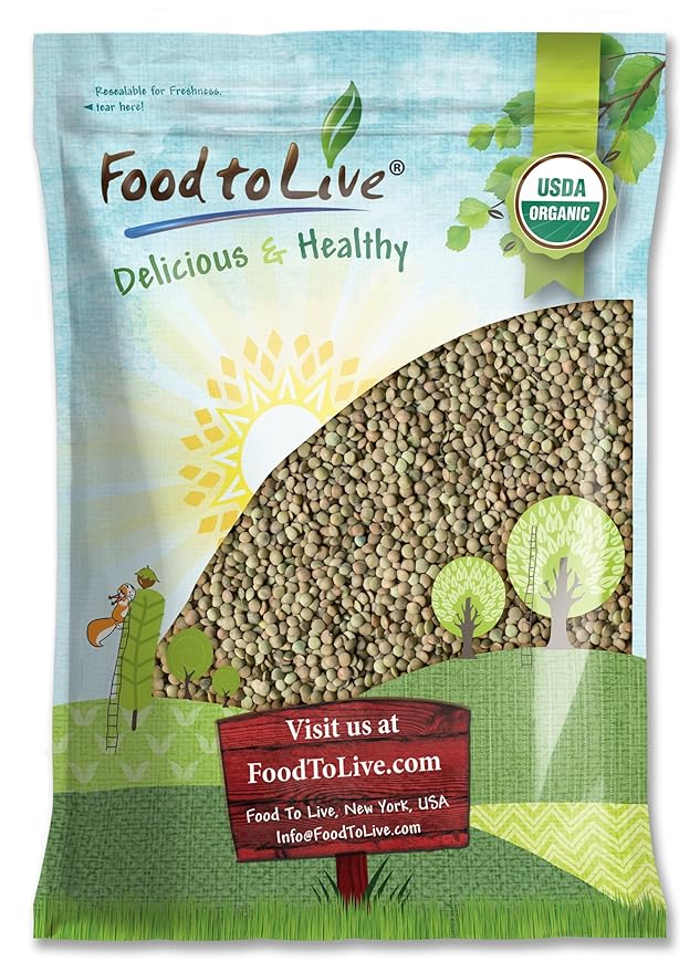 Food to Live Organic Whole Green Lentils, 15 Pounds ??Non-GMO, Dried Raw Beans, Sproutable, Vegan, Kosher, High in Folate, Dietary Fiber, Protein, No Soaking Required, for Soups, and Veggie Burgers