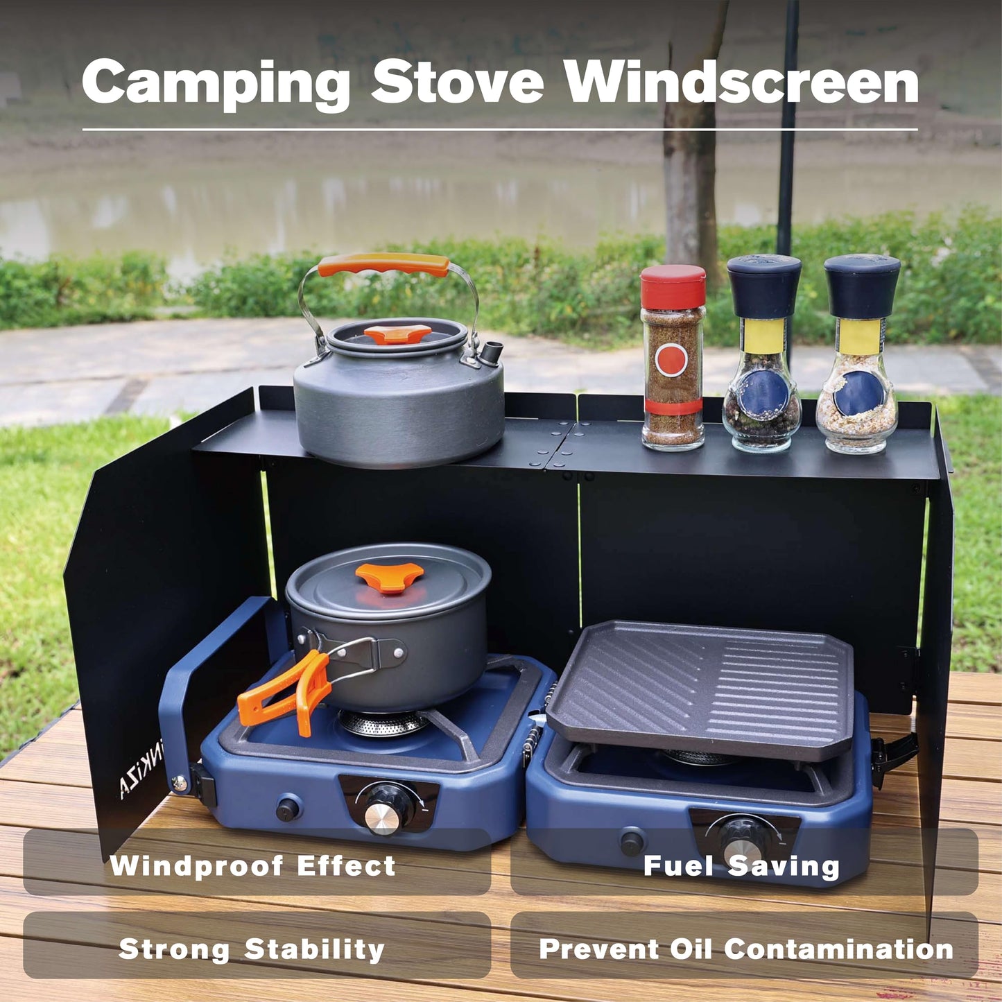 WINKIZA Camping Stove Windscreen Outdoor Foldable Gas Stove Windshield, Camping Wind Blocker with a