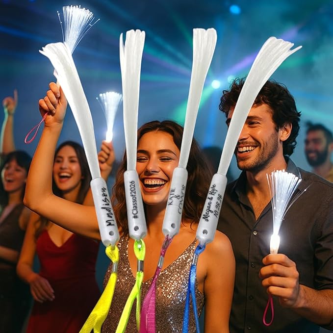 Personalized LED Fiber Optic Glow Wand 10 Pack, Multicolor LED Light Wand Custom Text Personalization String, Party Wedding Birthday Celebrations Quinceanera