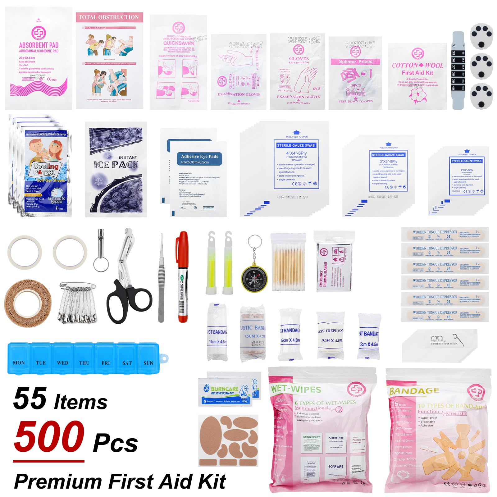 Gevoke Professional 500 Piece Emergency First Aid Kit for Home, Car