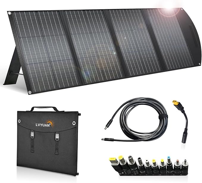 LVYUAN 120 Watt Portable Solar Panel with Adjustable Kickstands, Foldable, Waterproof IP65 for RV, Outdoor, Camping, Tablets, Blackout