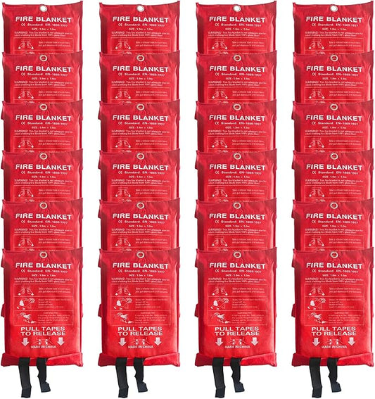 24 Packs Fire Blanket – 39.37x39.37 Inches, 1100℉ Heat Resistant, Emergency Fire Suppression Blanket for Kitchen, Home, Car, Camping – Easy to Use, Non-Toxic, Reusable, Compact & Lightweight