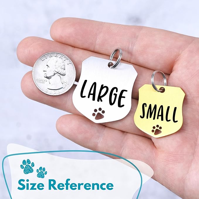 Ultra Joys Dog Tags Personalized for Pets - Hollow Paw Custom Pet ID Tag - Engraved Dog Tag for Small, Large Dogs - Large Badge in Gold