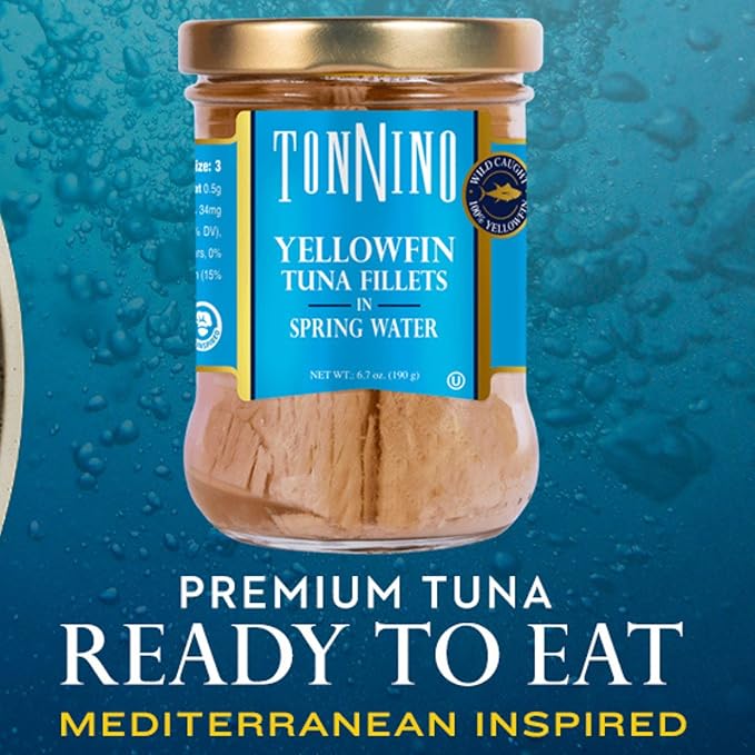 Tonnino Yellowfin Tuna Fish Premium ??Spring Water ??Pack of 6 ??Alternative to Salmon ??Protein Snacks ??Ready to Eat Meals