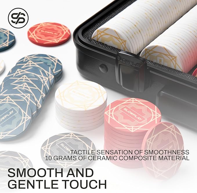 SLOWPLAY Nash Ceramic Poker Chips Set for Texas Hold'em, 300 PCS [Blank Chips], 43mm & 12g Each | Features a High-end Chip case with Extra Durable German Polycarbonate Shell