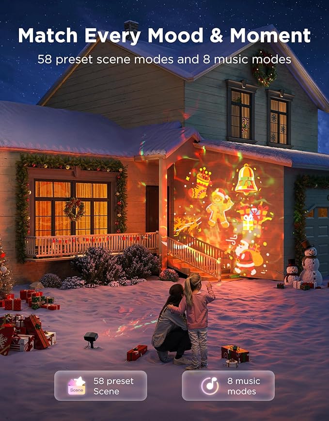 Govee Outdoor Decoration Projector Light, 20W LED Snowflake Projector, IP67 Waterproof, 180° Rotation, 20 HD Effects & 58 Scene Modes with App Control, Works with Alexa, Google Assistant, Matter