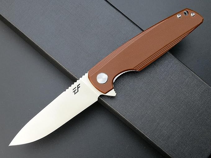 Eafengrow EF230 Folding Knife D2 Steel Blade G10 Handle Scales EDC Tool Knives for Outdoor Camping Hiking Working(brown)