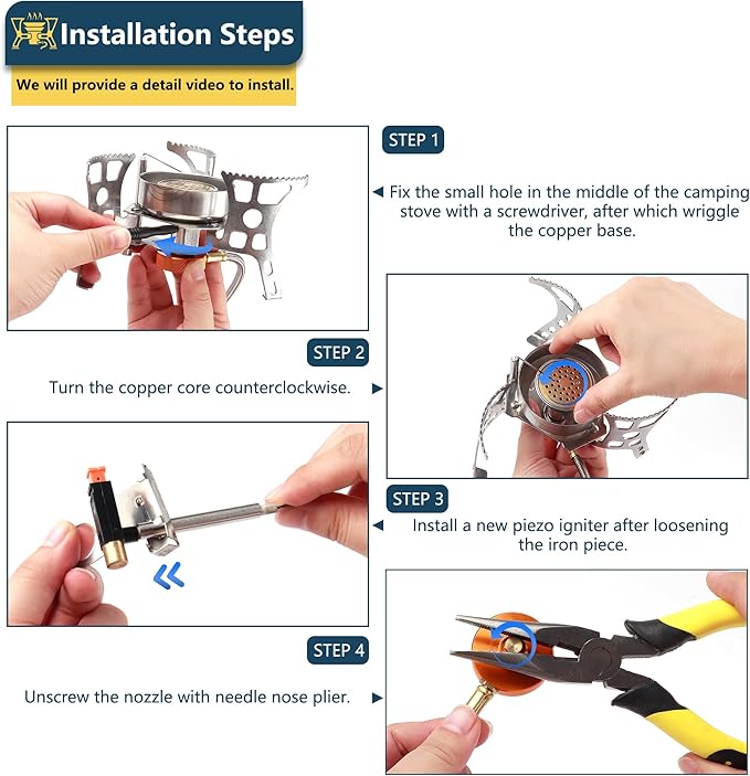 Piezo Ignitor Piezo Spark Ignition Kit Electrode lgniter and Brass Jet Nozzle Misting Nozzle LPG Gas Orifice Pipe Replacement for Camping & Backpacking Stove Burner Heater ï¼? Pack)