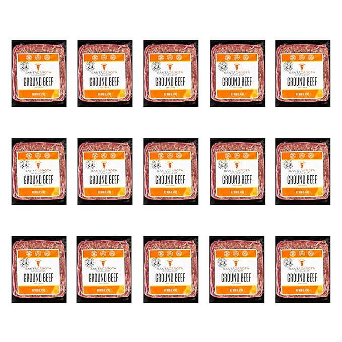 Santa Carota Grass Fed Ground Beef 70% Lean / 30% Fat, Carrot-Finished, Grass-Raised, Bulk Hamburger Meat | Perfect for Burgers, Family Pack Frozen Food (15-1lb packages)