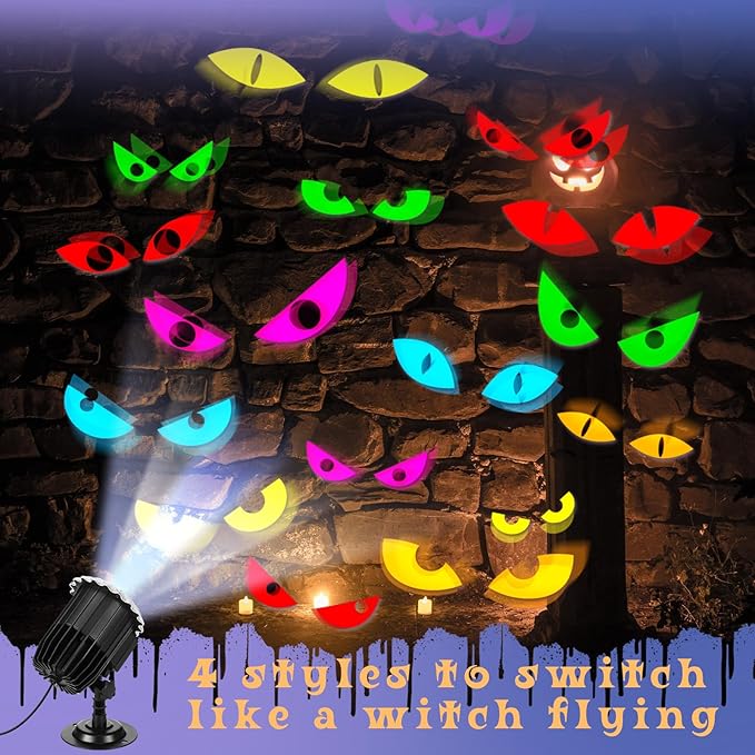 Halloween Projector Light with 1 Film Slides Holiday LED Projector Lights Outdoor Reflectors Waterproof Landscape Decorative Rotation Lighting Movement Projection Lamp(Eyes)