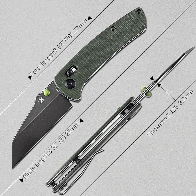 KANSEPT MainStreet Pocket Folding Knive,3.36''Black Ticn Coated 154CM Sharp Steel Blade,Green Micarta Handle with Axis Lock and Thumb Stud,Perfect Clip for Camping Hiking Fishing Everydaycarry T1015v6