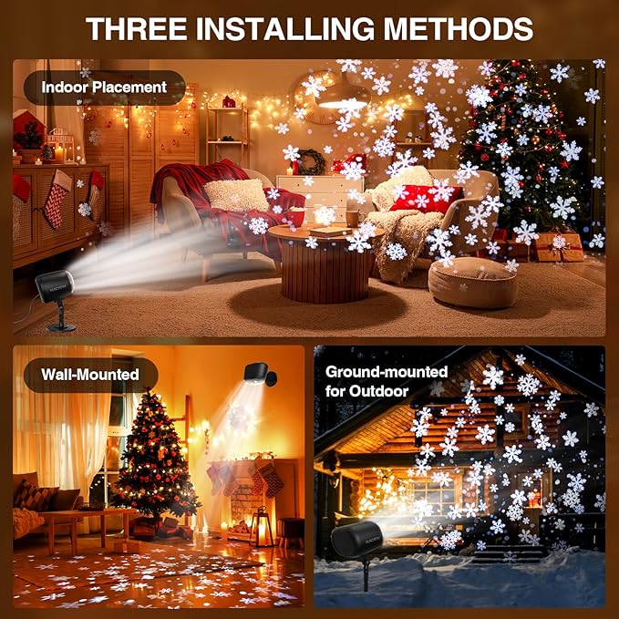 NACATIN Snowfall LED Projector Lights - 2025 Upgrade Christmas Snowflake Projector Lights Outdoor, Christmas Snow Light,Snow Falling Projector Lamp Dynamic Snow Effect for Xmas, Halloween, Party