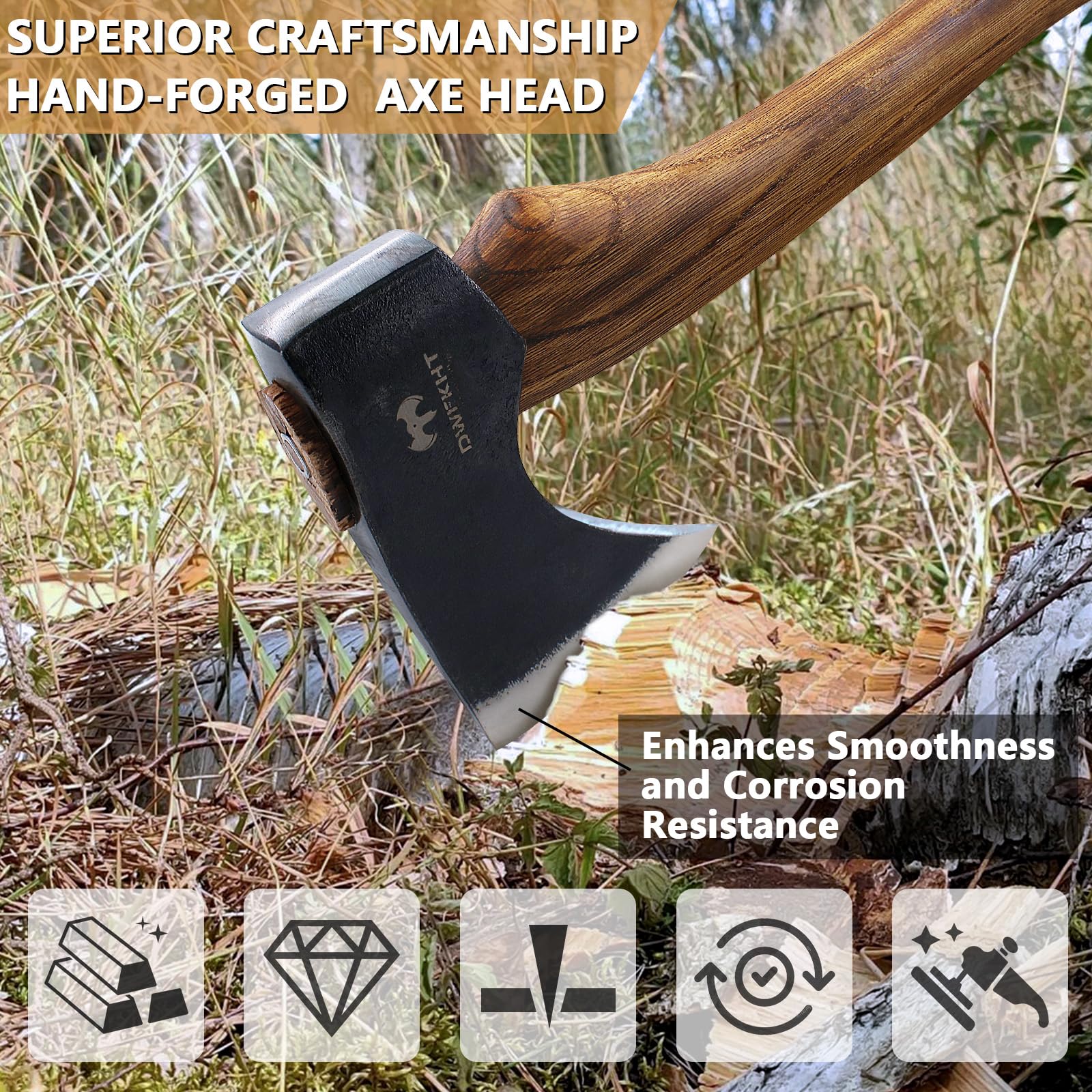 DWFKHT 15.7" Hatchet, Camping Hatchet, Hand-Forged Axe with Sheath for Wood Chopping, Splitting