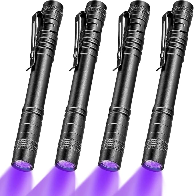 Honoson 4 Pieces UV Black Light Flashlight Small Blacklight Flashlights Pen Lights for Leak, Pet Urine, Hotel Inspection, Dry Stain and Dye Detector, 5.2 Inches Long