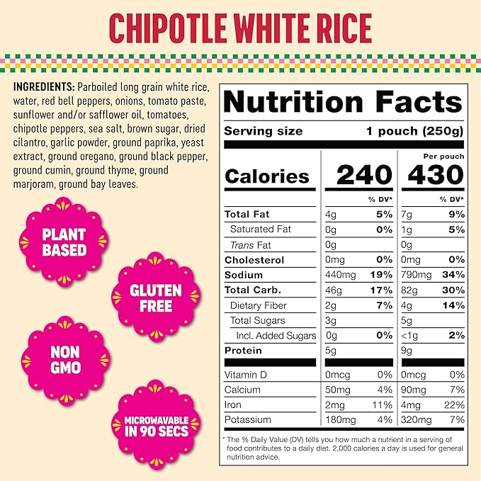 SOMOS Chipotle White Rice - Gluten Free, Vegan, Non-GMO & Microwavable - Authentic Mexican Flavor, Healthy & Convenient Meal - Perfect for Burrito Bowls, Tostadas & More | 8.8 oz (Pack of 6)