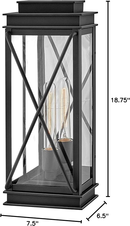 Hinkley Montecito Medium Wall Mount Outdoor Lantern - Modern, 1-Light, Aluminum, Clear Glass - Museum Black Finish