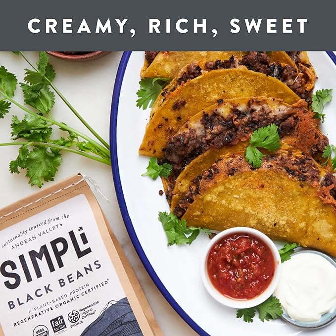 SIMPLi Regenerative Organic Certified Black Beans, Creamy and Rich Flavor, Immune-Boosting Vitamin C, Slow-Digesting Carbs, USDA Organic, 12 oz