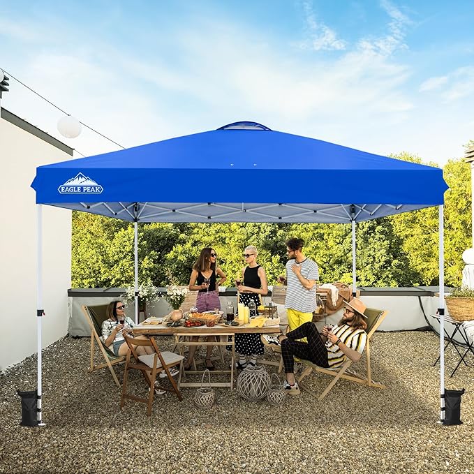 EAGLE PEAK Pop Up Canopy Tent with Wheeled Carry Bag, 8 Stakes, 4 Ropes, 4 Weight Bags, Easy Set Up Tent Canopy, 12x12 ft, 144sqft of Shade, Blue