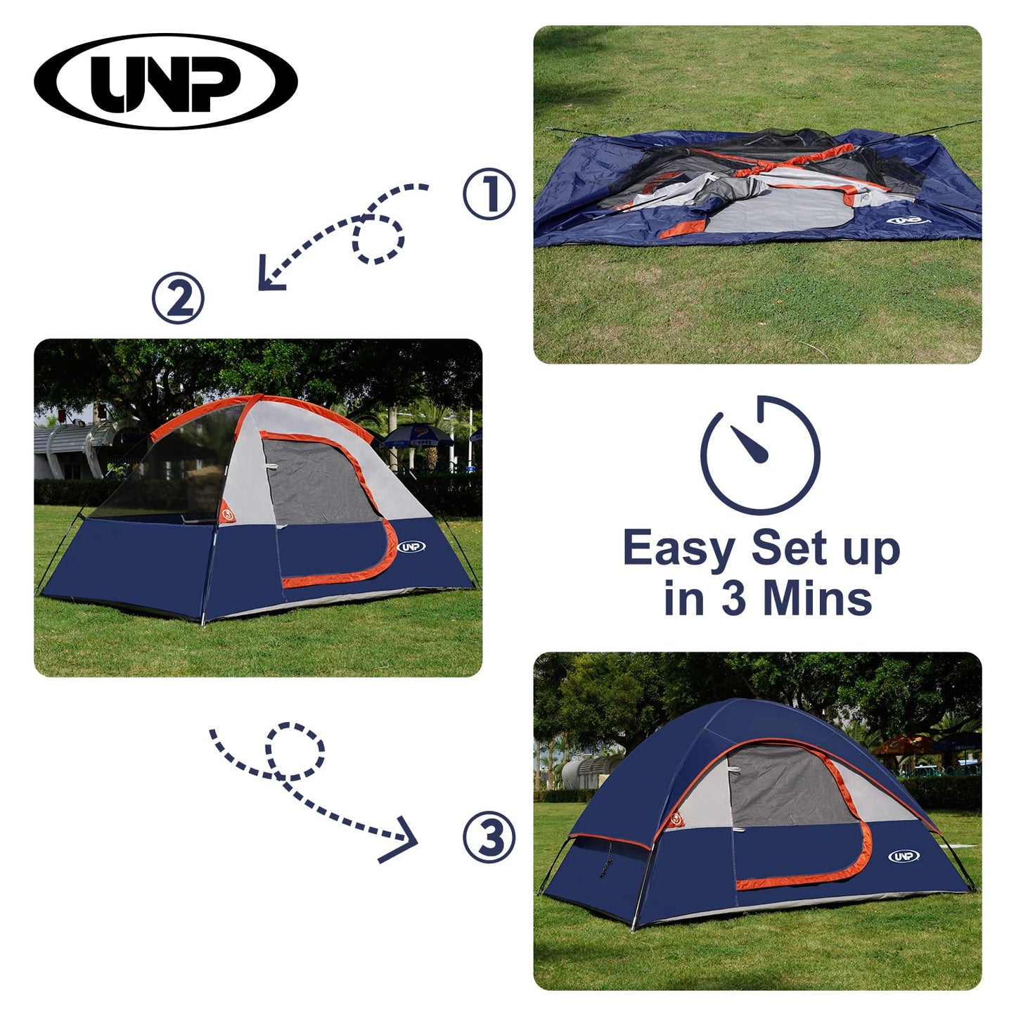 UNP 2 Person Camping Tent Waterproof Family Dome Tent Outdoor