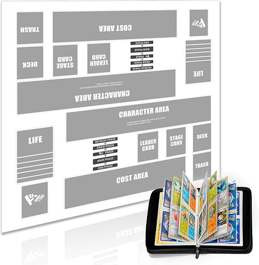 Playmat for One Piece Card Game for Two Players, 24x24 inches, with 4-Pocket Card Binder Set and 400+ Card Capacity(White)