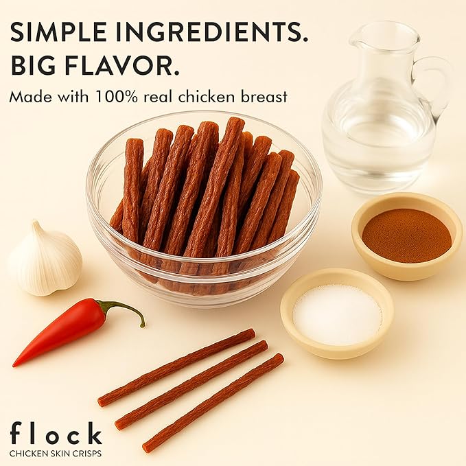 Flock Air Dried Chicken Breast Meat Sticks, High Protein Chicken Jerky Snacks, Healthy Chicken Snack Sticks for People, Hattie B's Hot Nashville Flavor, 32g Protein per Bag, 2.12 oz, 4 Pack
