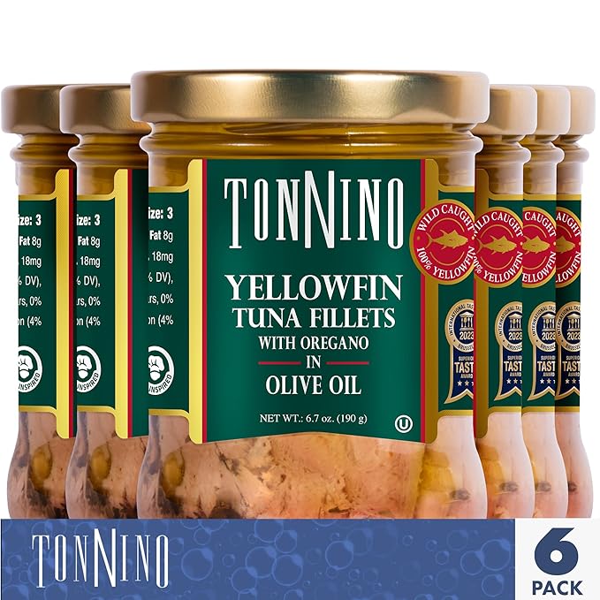 Tonnino Yellowfin Tuna Fish ??Oregano in Olive Oil ??Pack of 6 ??Alternative to Salmon ??Protein Snacks ??Ready to Eat Meals