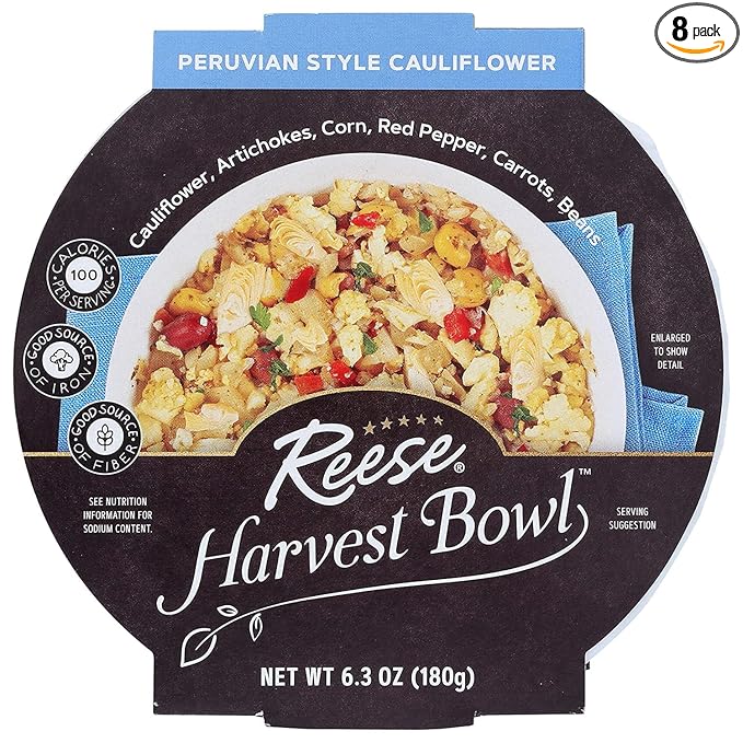 Reese Peruvian Veggie Harvest Bowl | Cauliflower, Artichokes, Corn, Carrots | High Fiber & Low Calorie (Pack of 8)