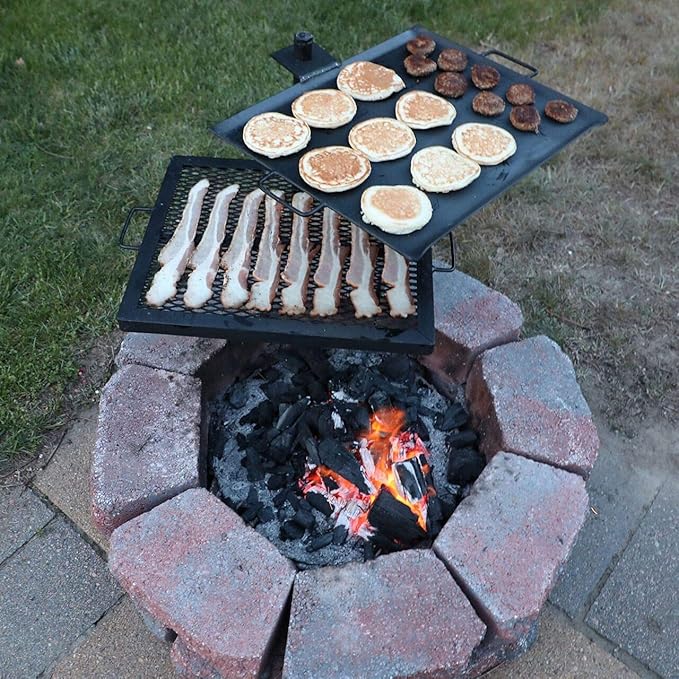 GameMaker Open Fire Cooking Grill ??Portable Campfire Grill for Open Flame Cooking, Firepits, Outdoor Fire Rings & Camping ??Heavy-Duty, Easy Setup & Adjustable Height