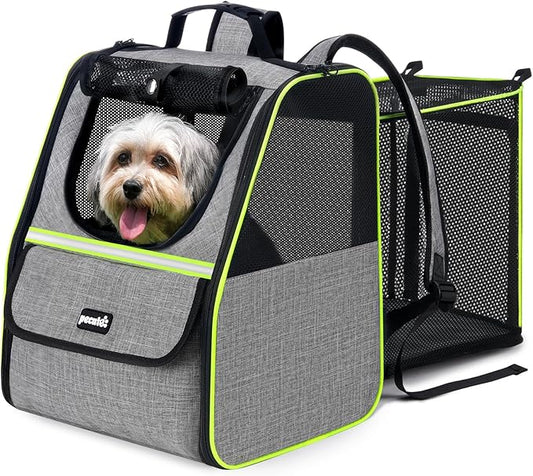 Pecute Cat Backpack Carrier, Expandable Cat Backpack for Cats Dogs up to 11 lbs, Pet Travel Backpack for Small Dogs Medium Cats, Cat Carrier with Ventilated Mesh, Safety Leash, Hiking Outdoor, Grey