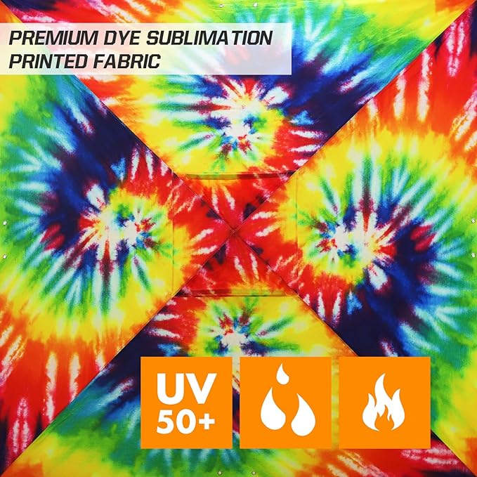 EAGLE PEAK Pop Up Canopy Tent with Wheeled Carry Bag, 8 Stakes, 4 Ropes, 4 Weight Bags, Easy Set Up Tent Canopy, 10x10 ft, 100sqft of Shade, Cosmic Tie Dye