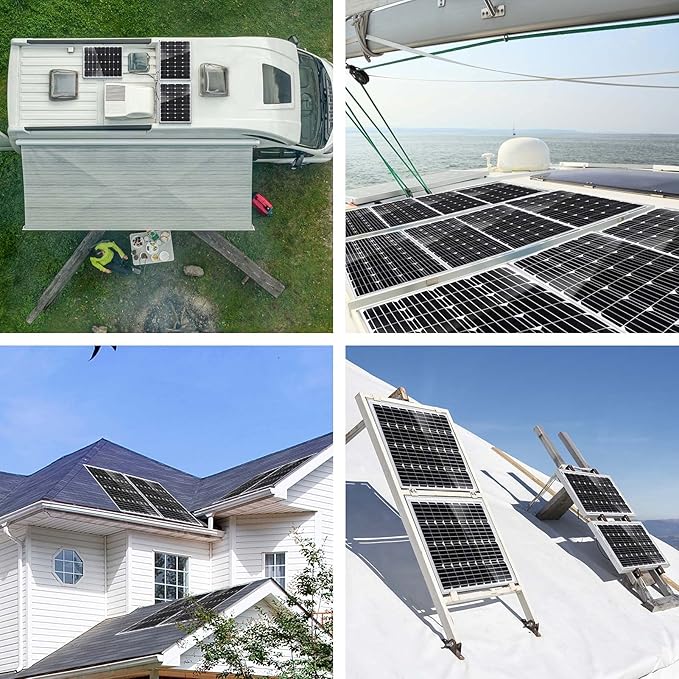 100W 12V Monocrystalline Solar Panel Kit, with 30A 12V/24V PWM Charge Controller for Outdoor RV Boat Trailer Camper Marine Off-Grid Home (100 Watt with Accessories)