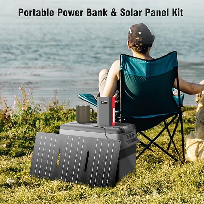 300W Portable Solar Generator with Panel, 65W 110V Portable Power Bank with DC AC Outlet with Solar Panel Charger 60W Set for Laptop Smart Devices Tent Camping Outdoor Hiking Power Outage