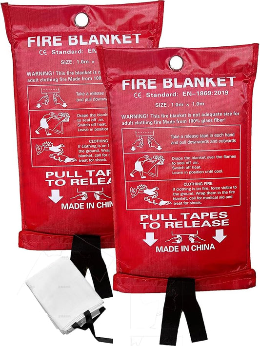 Lovelin 2-Pack Emergency Fire Blanket - 40' x 40' Fiberglass Fire Blanket (Red)