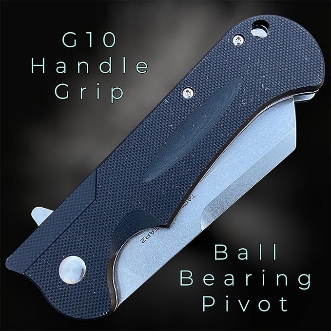 TACTICAL GEARZ Pocket Folding Knife for EDC, G10 Handle, Stonewashed D2 Steel Blade, Includes Sheath (Eros)
