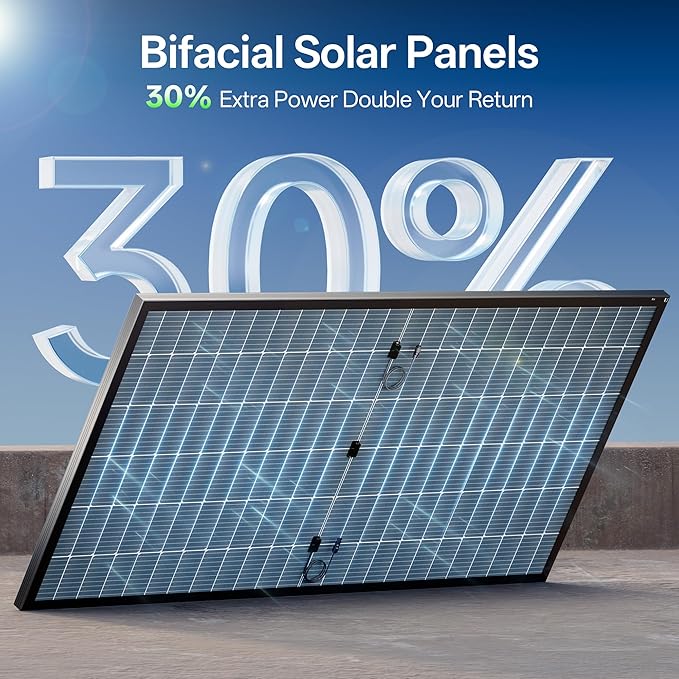 JJN 550 Watt Bifacial Solar Panels 2PCS,12/24/48 Volt Solar Panel,Monocrystalline 1100 Watt for Homes Rooftop Farm RV and Off-Grid Applications