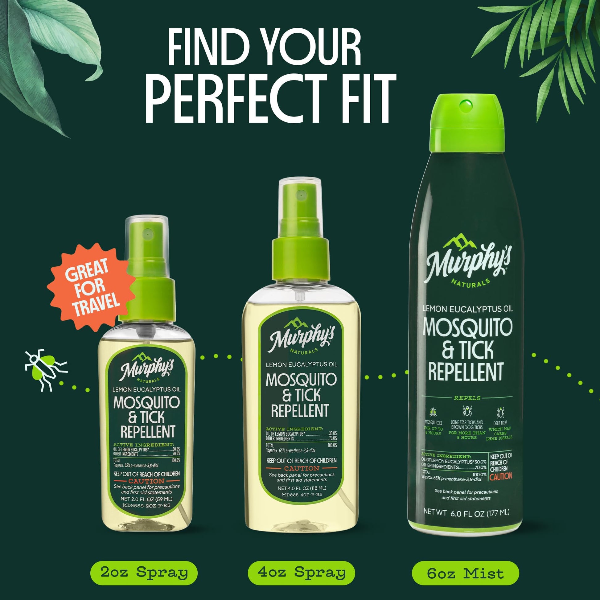 Murphy's Naturals Mosquito & Tick Bug Repellent Spray, 2 fl oz (Pack of 3)