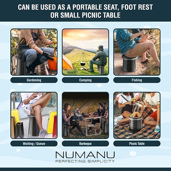 NUMANU 2025 Upgraded 19.7" XXL Collapsible Stool, 1000lbs Max Weight, Wider & Taller Pop Up Seat, Heavy Duty Portable Retractable Folding Chair or Travel Foot Rest, Gift for Camping & Outdoors