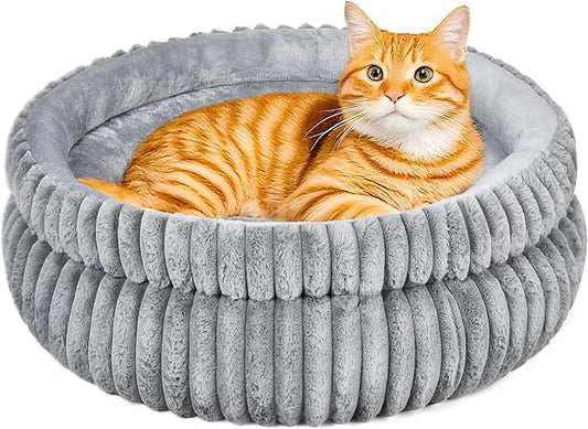 Dual-Layer Donut Cat Bed - Fluffy Round Bed for Small Pets - Ultra-Soft Cat Donut Bed for Cozy Sleep (Grey, 20 * 20 * 6.7 inch / 50 * 50 * 17 cm)