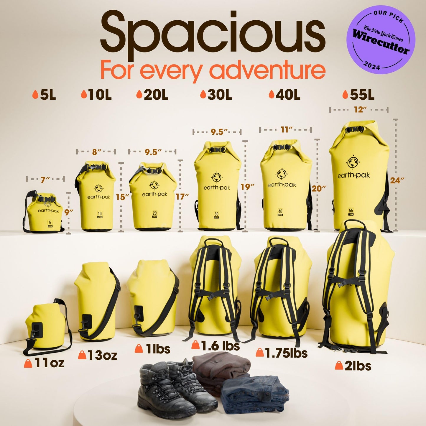 Earth Pak 10L Waterproof Dry Bag - Marine Roll Top Dry Sack for Kayaking