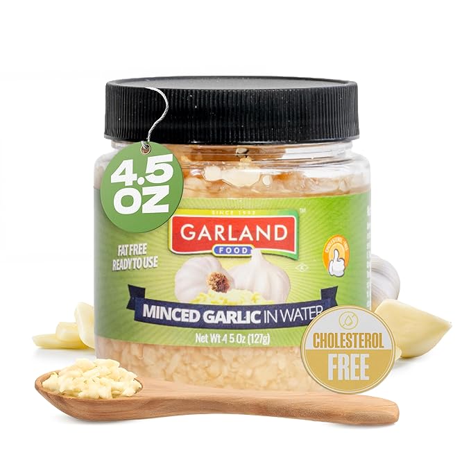 Garland Food Minced Garlic in Water 4.5 oz ??Made in the USA - Minced Garlic in Jar for Fresh Flavor, Time-Saving Prep, and Versatile Uses in Every Dish